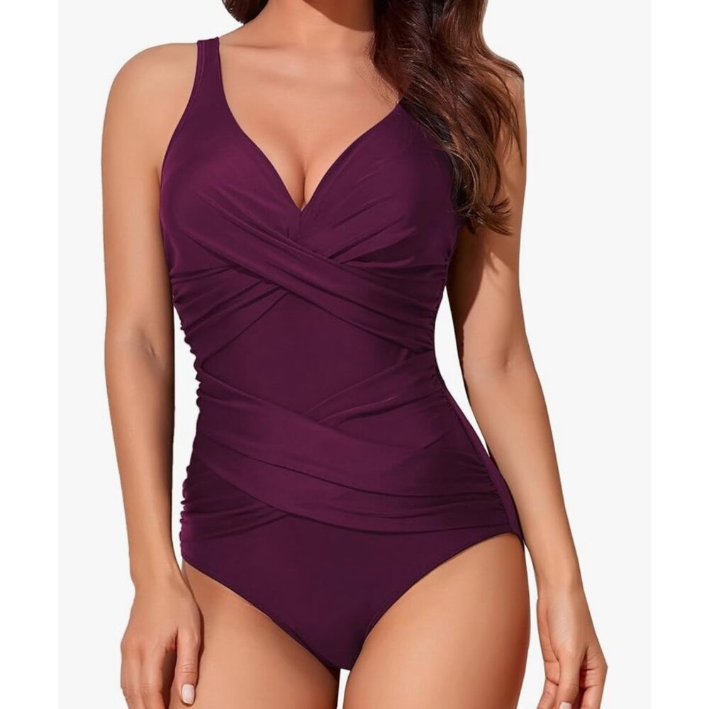 SMISMIVO Plum Colored One-Piece Swimsuit Size XL